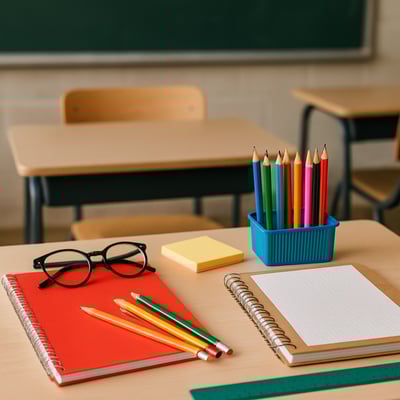 classroom desk with school supplies on it-1
