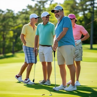 group enjoying golf